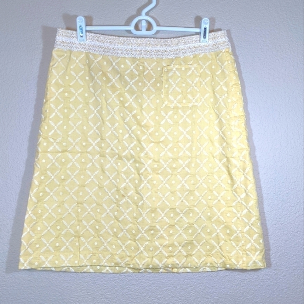 Sigrid Olsen Yellow and White Embroidered Cotton Skirt with Detail Lace Waist